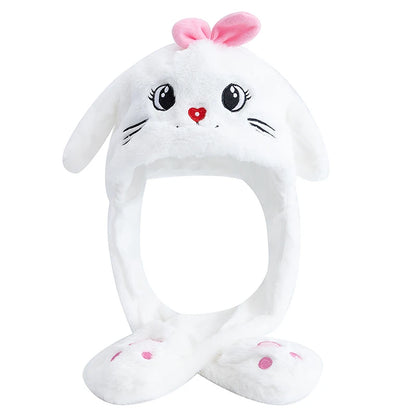 New Unisex Ear Hat Funny Little Yellow Chicken Couple Cute Ear Moving Up Cap Men Women Girls Rabbits Plush Winter Lovely Hats ﻿