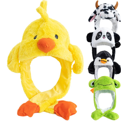 New Unisex Ear Hat Funny Little Yellow Chicken Couple Cute Ear Moving Up Cap Men Women Girls Rabbits Plush Winter Lovely Hats ﻿