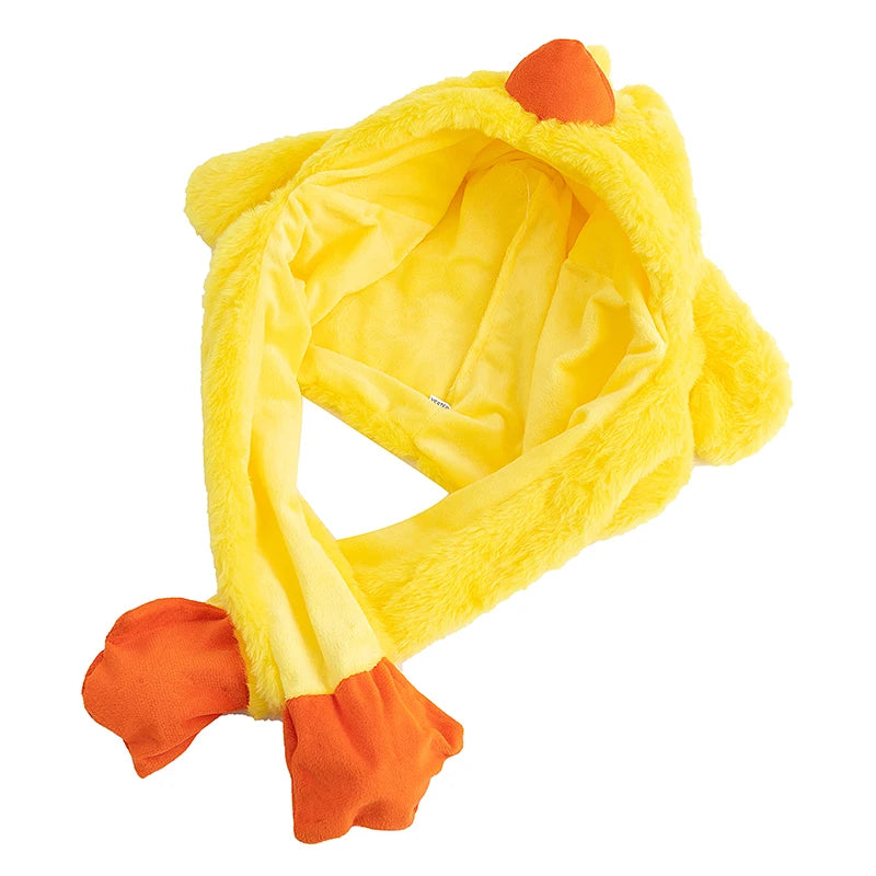 New Unisex Ear Hat Funny Little Yellow Chicken Couple Cute Ear Moving Up Cap Men Women Girls Rabbits Plush Winter Lovely Hats ﻿