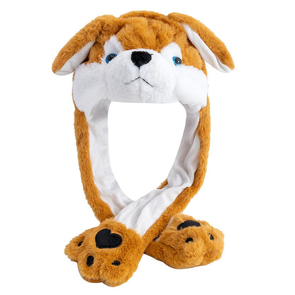 New Unisex Ear Hat Funny Little Yellow Chicken Couple Cute Ear Moving Up Cap Men Women Girls Rabbits Plush Winter Lovely Hats ﻿