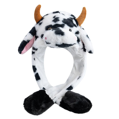 New Unisex Ear Hat Funny Little Yellow Chicken Couple Cute Ear Moving Up Cap Men Women Girls Rabbits Plush Winter Lovely Hats ﻿