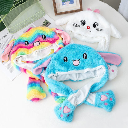 Women's Plush Rabbit Ear Hat – Cute Moving Ears, Funny Winter Cap for Girls