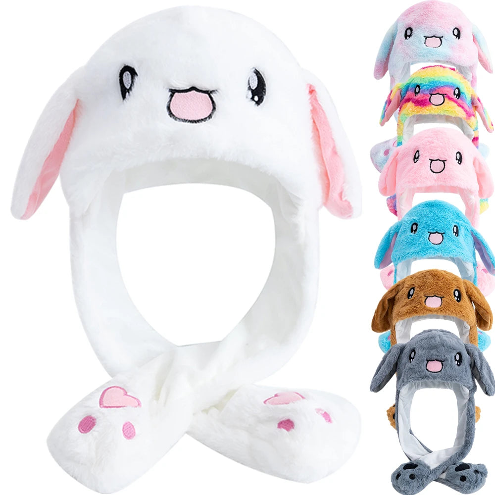 Lovely Plush Rabbit Ear Hat with Moving Ears – Winter Accessory for Women and Girls