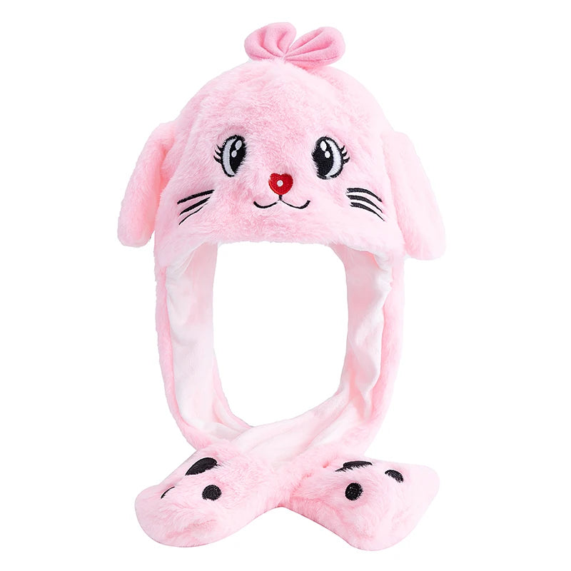 New Unisex Ear Hat Funny Little Yellow Chicken Couple Cute Ear Moving Up Cap Men Women Girls Rabbits Plush Winter Lovely Hats ﻿