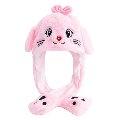 New Unisex Ear Hat Funny Little Yellow Chicken Couple Cute Ear Moving Up Cap Men Women Girls Rabbits Plush Winter Lovely Hats ﻿