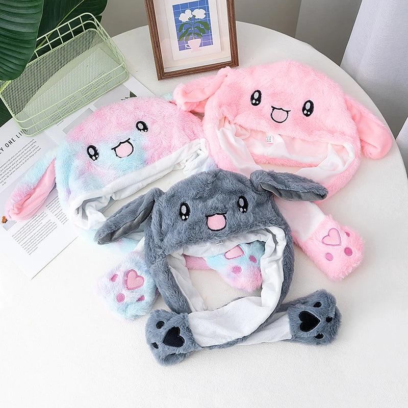 Lovely Plush Rabbit Ear Hat with Moving Ears – Winter Accessory for Women and Girls