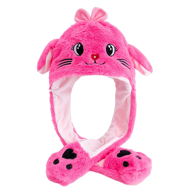 New Unisex Ear Hat Funny Little Yellow Chicken Couple Cute Ear Moving Up Cap Men Women Girls Rabbits Plush Winter Lovely Hats ﻿