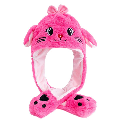 New Unisex Ear Hat Funny Little Yellow Chicken Couple Cute Ear Moving Up Cap Men Women Girls Rabbits Plush Winter Lovely Hats ﻿