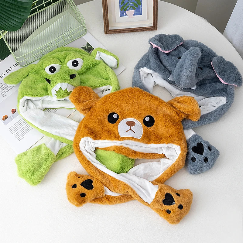 New Unisex Ear Hat Funny Little Yellow Chicken Couple Cute Ear Moving Up Cap Men Women Girls Rabbits Plush Winter Lovely Hats ﻿