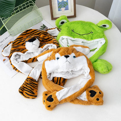 New Unisex Ear Hat Funny Little Yellow Chicken Couple Cute Ear Moving Up Cap Men Women Girls Rabbits Plush Winter Lovely Hats ﻿