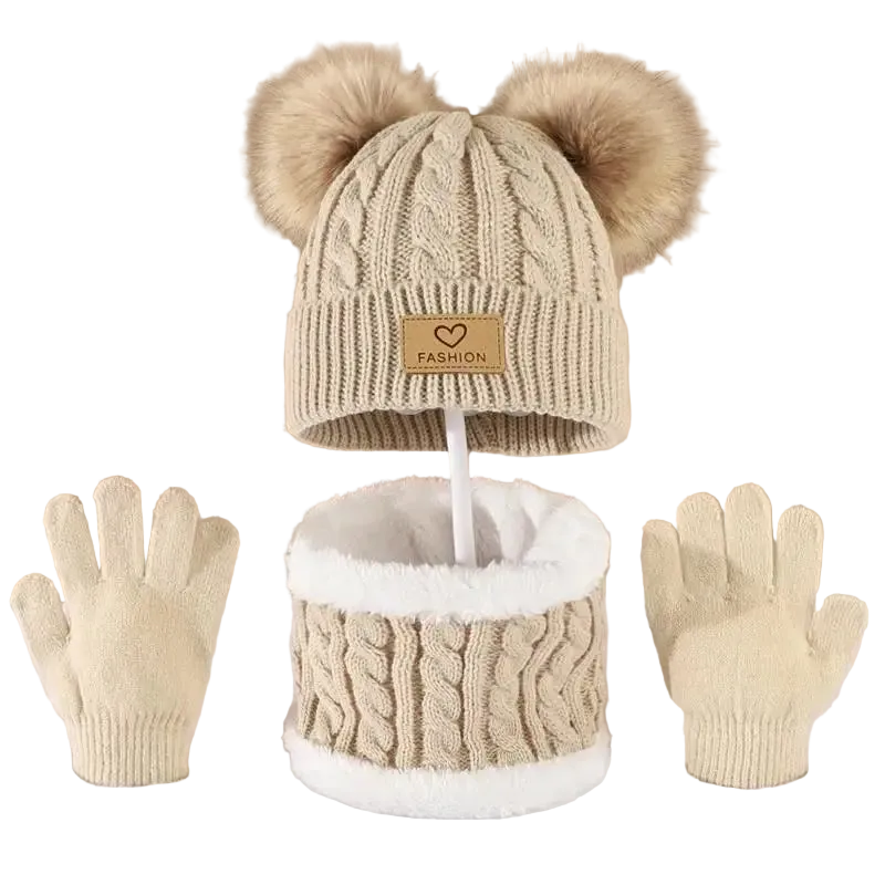Toddler Kids Pom Pom Decor Beanie & Infinity Scarf & Gloves Boys Girls Winter Warm Suit