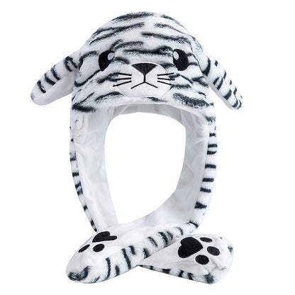 New Unisex Ear Hat Funny Little Yellow Chicken Couple Cute Ear Moving Up Cap Men Women Girls Rabbits Plush Winter Lovely Hats ﻿