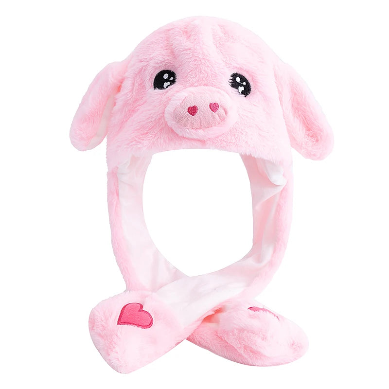 New Unisex Ear Hat Funny Little Yellow Chicken Couple Cute Ear Moving Up Cap Men Women Girls Rabbits Plush Winter Lovely Hats ﻿