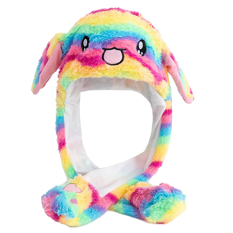 Women's Plush Rabbit Ear Hat – Cute Moving Ears, Funny Winter Cap for Girls