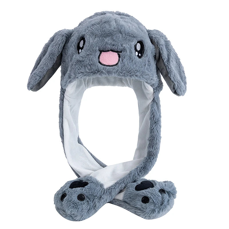 Women's Plush Rabbit Ear Hat – Cute Moving Ears, Funny Winter Cap for Girls